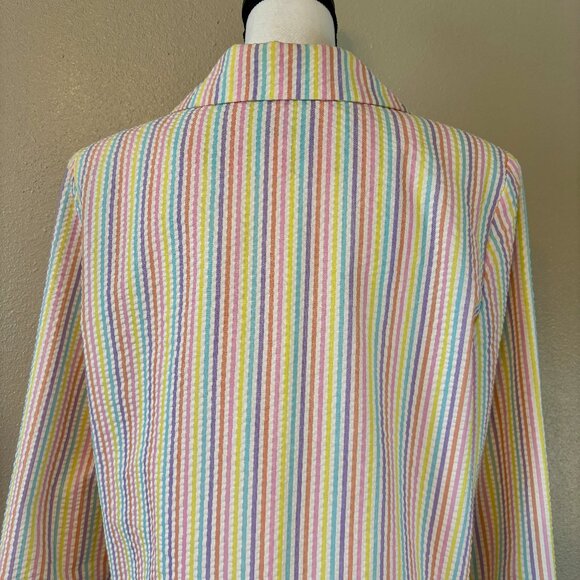 Adorable White Seersucker Jacket with Rainbow Pastel Striped‎ Jacket Womens - Picture 6 of 10